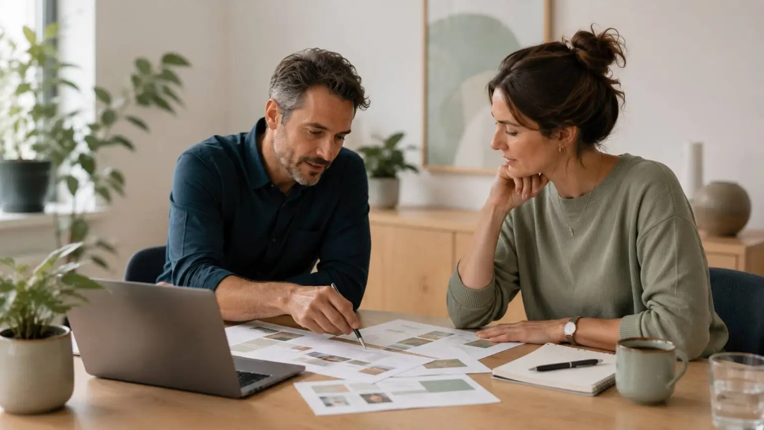 Twee professionals bespreken zorgvuldig een voorstel voor samenwerking.